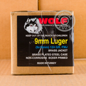 Image of Wolf 9mm Luger pistol ammunition.