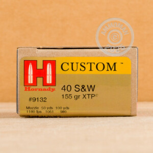 Photograph showing detail of .40 S&W HORNADY CUSTOM XTP 155 GRAIN JHP (20 ROUNDS)