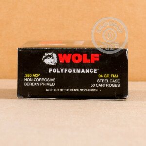 Photograph showing detail of 380 AUTO WOLF WPA POLYFORMANCE 94 GRAIN FMJ (50 ROUNDS)