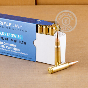 Image of the 7.5X55 SWISS PRVI PARTIZAN 174 GRAIN FMJ-BT (20 ROUNDS) available at AmmoMan.com.