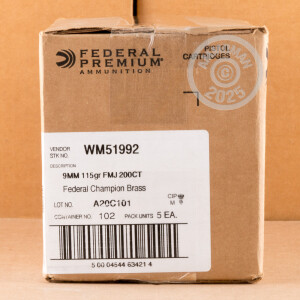 Image of the 9MM FEDERAL CHAMPION TRAINING 115 GRAIN FMJ (1000 ROUNDS) available at AmmoMan.com.