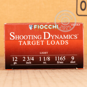 Photo detailing the 12 GAUGE FIOCCHI 2-3/4" 1-1/8 OZ. #9 SHOT (250 ROUNDS) for sale at AmmoMan.com.