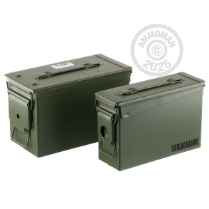 Photograph showing detail of 30 CAL & 50 CAL BLACKHAWK MIL-SPEC AMMO CANS BRAND NEW GREEN M19A1 & M2A1 (2 CANS)