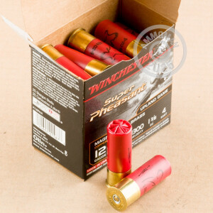 Photo detailing the 12 GAUGE WINCHESTER SUPER PHEASANT 2-3/4" 1-3/8 OZ. #4 SHOT (250 ROUNDS) for sale at AmmoMan.com.