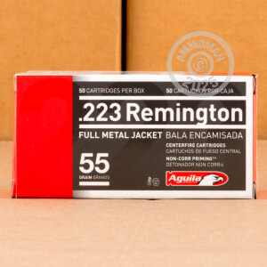 Photo detailing the .223 REMINGTON AGUILA 55 GRAIN FMJ (1000 ROUNDS) for sale at AmmoMan.com.