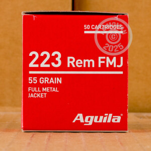 Photo of 223 Remington Full Metal Jacket (FMJ) ammo by Aguila for sale.