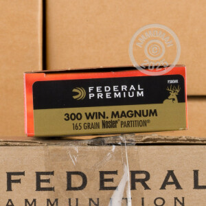 Photo detailing the 300 WIN MAG FEDERAL VITAL-SHOK 165 GRAIN NOSLER PARTITION SP (20 ROUNDS) for sale at AmmoMan.com.