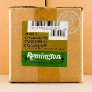 Image of the 45 ACP REMINGTON GOLDEN SABER 230 GRAIN JHP (500 ROUNDS) available at AmmoMan.com.