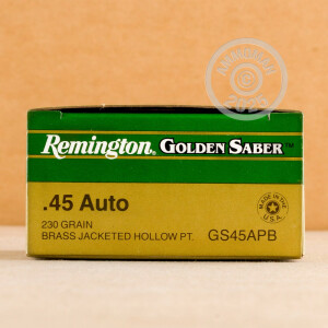 Photograph showing detail of 45 ACP REMINGTON GOLDEN SABER 230 GRAIN JHP (500 ROUNDS)