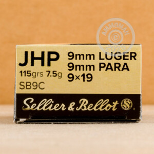 Image of 9mm Luger pistol ammunition at AmmoMan.com.