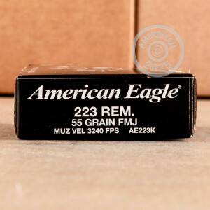 Photo detailing the 223 REMINGTON FEDERAL AMERICAN EAGLE 55 GRAIN FMJ (500 ROUNDS) for sale at AmmoMan.com.