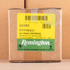 Image of the 38 SPECIAL +P REMINGTON HTP 125 GRAIN SJHP (500 ROUNDS) available at AmmoMan.com.