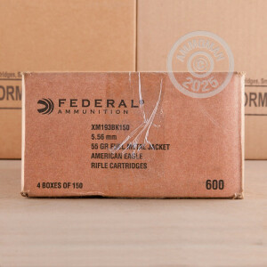 Image of the 5.56x45MM FEDERAL AMERICAN EAGLE 55 GRAIN FMJ (600 ROUNDS) available at AmmoMan.com.