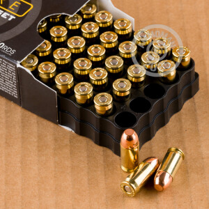 Photograph showing detail of 380 ACP AMMO INC. 100 GRAIN TMJ (50 ROUNDS)