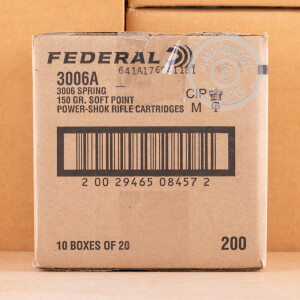 Image of the .30-06 SPRINGFIELD FEDERAL POWER-SHOK 150 GRAIN SP (200 ROUNDS) available at AmmoMan.com.