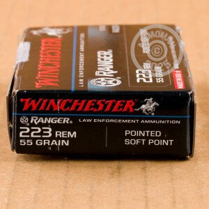 Image of 223 Remington ammo by Winchester that's ideal for home protection, hunting varmint sized game.