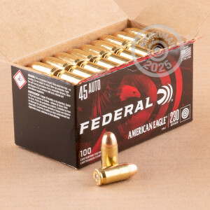 Photograph showing detail of .45 ACP FEDERAL AMERICAN EAGLE 230 GRAIN FMJ (100 ROUNDS)