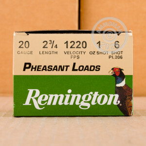 Photo detailing the 20 GAUGE REMINGTON PHEASANT LOADS 2-3/4" 1 OZ. #6 SHOT (250 ROUNDS) for sale at AmmoMan.com.