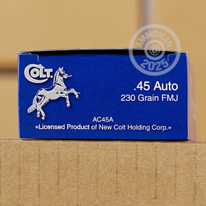 A photo of a box of Colt ammo in .45 Automatic.