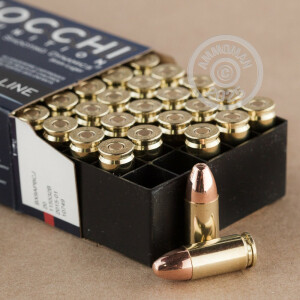 An image of 9mm Luger ammo made by Fiocchi at AmmoMan.com.