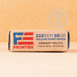 Photo detailing the 223 REM HORNADY FRONTIER 55 GRAIN HP MATCH (500 ROUNDS) for sale at AmmoMan.com.