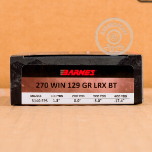 Image of Barnes 270 Winchester rifle ammunition.