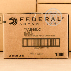 Photo detailing the 45 LONG COLT FEDERAL AMERICAN EAGLE 225 GRAIN JSP (50 ROUNDS) for sale at AmmoMan.com.