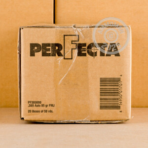 Photo detailing the 380 AUTO FIOCCHI PERFECTA 95 GRAIN FMJ (1000 ROUNDS) for sale at AmmoMan.com.