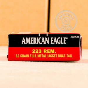 Photo detailing the 223 REMINGTON FEDERAL AMERICAN EAGLE 62 GRAIN FMJBT (500 ROUNDS) for sale at AmmoMan.com.