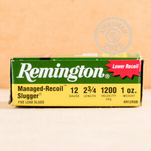 Photograph showing detail of 12 GAUGE REMINGTON SLUGGER MANAGED RECOIL 2-3/4" 1OZ (5 ROUNDS)