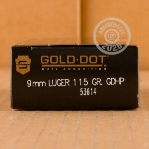 Photo detailing the 9MM SPEER GOLD DOT 115 GRAIN JHP (1000 ROUNDS) for sale at AmmoMan.com.