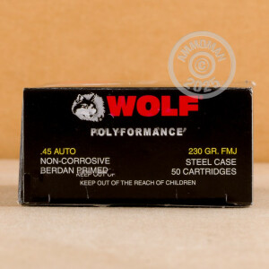 Image of the .45 ACP WOLF POLYFORMANCE 230 GRAIN FMJ (50 ROUNDS) available at AmmoMan.com.