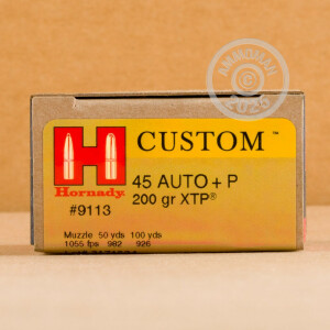 Photograph showing detail of 45 ACP +P HORNADY CUSTOM 200 GRAIN XTP JHP (200 ROUNDS)