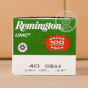 Photograph showing detail of .40 S&W REMINGTON UMC 180 GRAIN JHP (100 ROUNDS)