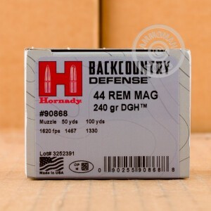 A photo of a box of Hornady ammo in 44 Remington Magnum.