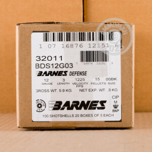 Photo detailing the 12 GAUGE BARNES DEFENSE 3" 15 PELLETS 00 BUCK (5 ROUNDS) for sale at AmmoMan.com.