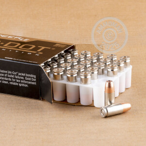 A photograph of 50 rounds of 147 grain 9mm Luger ammo with a JHP bullet for sale.