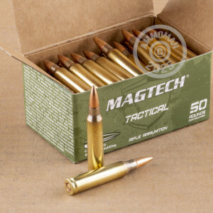 Photograph showing detail of 5.56X45MM MAGTECH 77 GRAIN HPBT CANNELURED MATCHKING (50 ROUNDS)