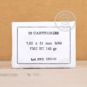 A photograph of 500 rounds of 145 grain 308 / 7.62x51 ammo with a FMJ-BT bullet for sale.
