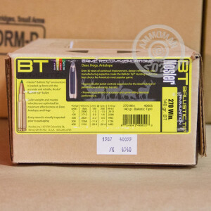 Photo detailing the 270 WIN NOSLER BALLISTIC TIP 140 GRAIN BT (20 ROUNDS) for sale at AmmoMan.com.