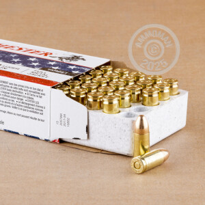 Image of 9mm Luger ammo by Winchester that's ideal for training at the range.