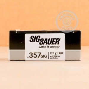 Photo detailing the 357 SIG SIG SAUER V-CROWN 125 GRAIN JHP (20 ROUNDS) for sale at AmmoMan.com.