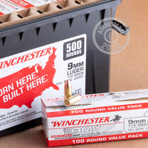 Photograph showing detail of 9MM WINCHESTER USA 115 GRAIN FMJ (500 ROUNDS IN FIELD BOX)