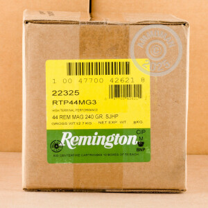 Photo detailing the 44 MAGNUM REMINGTON HTP 240 GRAIN SJHP (50 ROUNDS) for sale at AmmoMan.com.