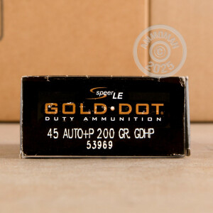 Photograph showing detail of 45 ACP +P SPEER GOLD DOT 200 GRAIN JHP (50 ROUNDS)