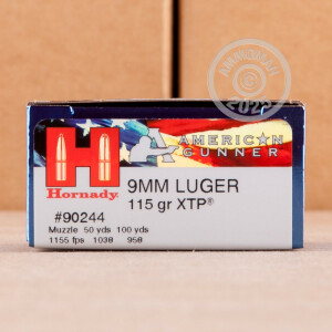 Photograph showing detail of 9MM HORNADY AMERICAN GUNNER 115 GRAIN JHP (250 ROUNDS)