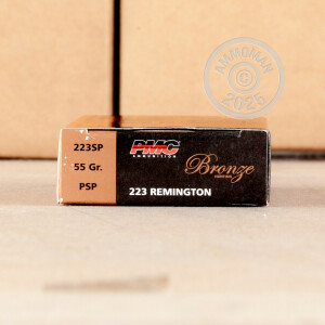 Photo detailing the 223 REMINGTON PMC BRONZE HUNTING 55 GRAIN SP (800 ROUNDS) for sale at AmmoMan.com.