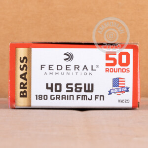 Photograph showing detail of 40 S&W FEDERAL CHAMPION 180 GRAIN FMJ (50 ROUNDS)