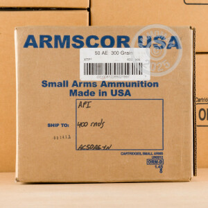 Photo detailing the 50 AE ARMSCOR 300 GRAIN XTP (400 ROUNDS) for sale at AmmoMan.com.