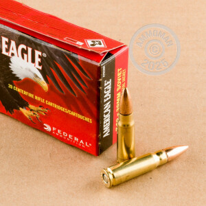 A photograph detailing the 7.62 x 39 ammo with FMJ bullets made by Federal.